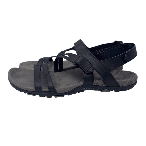 Merrell Sandspur Sandals Women's 10 Black Leather Comfort Strappy Sport Hiking - Picture 3 of 9
